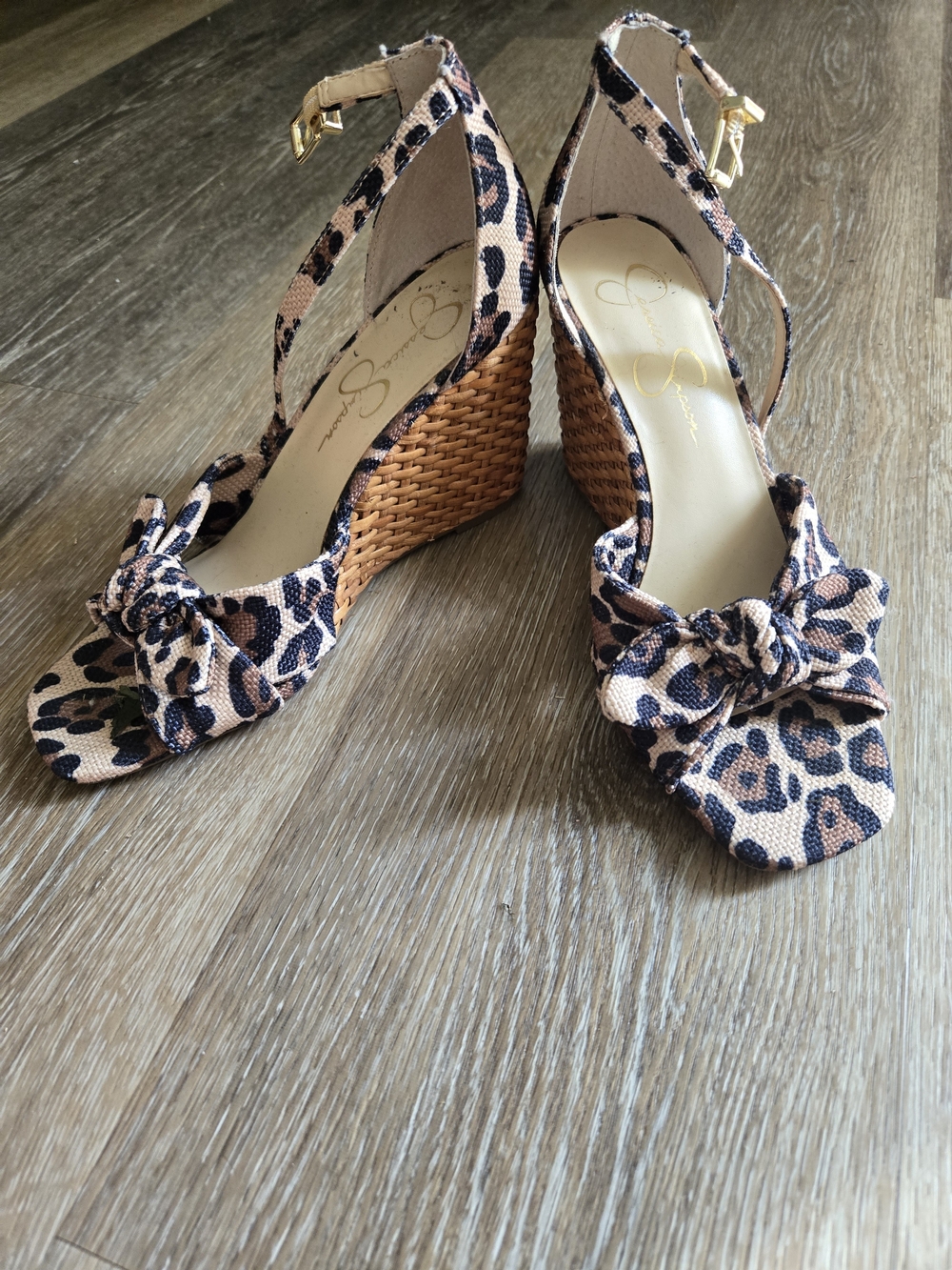 Jessica Simpson Leopard-Print Ankle-Strap Wedge Sandals - Tan & Black